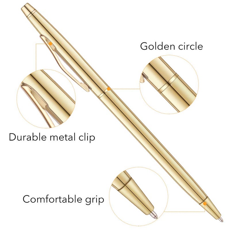 Unibene 6 Pack Slim Gold Ballpoint Pens Black Ink 1 mm - Black Ink, Nice Gift for Business Office Students Teachers Wedding Guest - Image 3